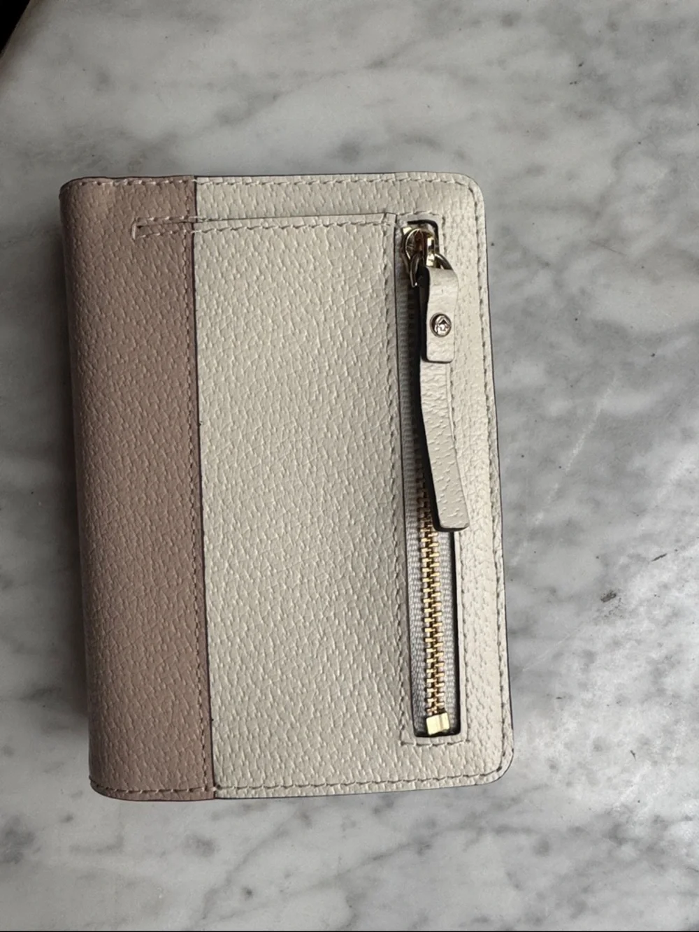 kate spade Two-Tone Pebbled Leather Bifold Wallet in Cream & Taupe - Picture 2 of 7